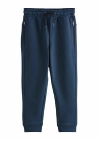 Navyblaue Jogginghosen aus weichem Material, mit einem elastischen Taillenbund und Kordelzug sowie zwei seitlichen Reißverschlusstaschen.