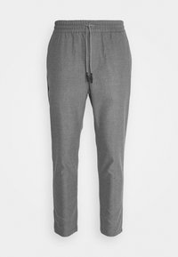 Grå tapered jogger-bukser med elastisk talje og snoretræk, der har sidelommer og et slim fit design.