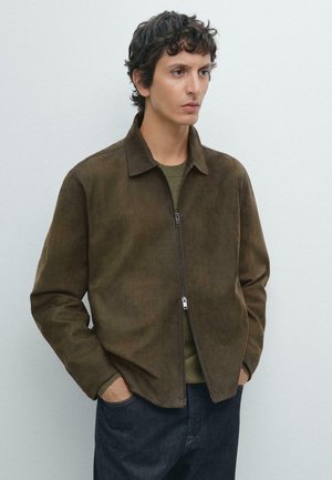 ZIP-UP - Lederjacke - mottled dark green