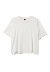 Cropped top bianco a maniche corte realizzato in tessuto morbido, con scollatura rotonda e vestibilità comoda. Presenta un orlo dritto con dettagli minimi.