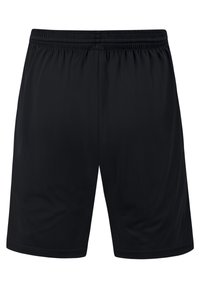 Pantalones cortos deportivos negros con cintura elástica, textura suave y corte holgado. Sin logotipos ni patrones visibles.