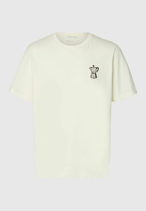 Selected, T-SHIRT REGULAR FIT BAUMWOLL - Nyomott mintás póló - egret