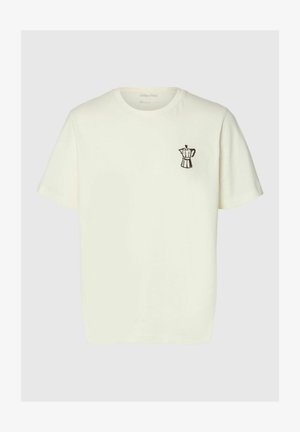 Selected, T-SHIRT REGULAR FIT BAUMWOLL - Nyomott mintás póló - egret