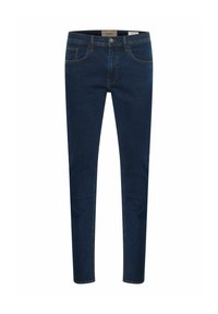 Dunkelblå denimjeans med slim fit-design, som har fem lommer, belteløkker og kontraststing. Glatt tekstur og robust stoff.