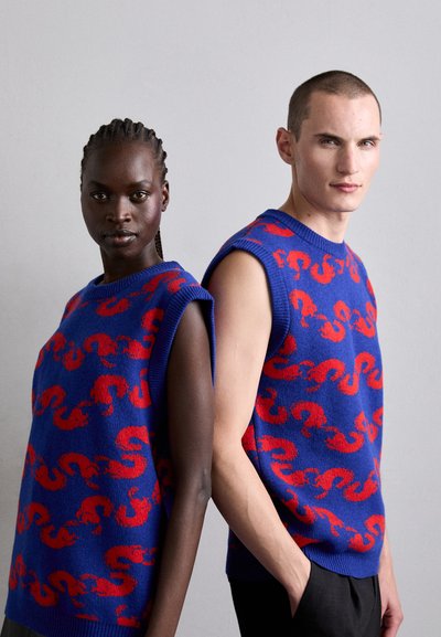 Henrik Vibskov SHRIMPY HORSE VEST UNISEX - Stickad tröja - blue/red