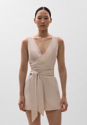 OYSHO SHORT LINEN KNOTTED - Jumpsuit - stone