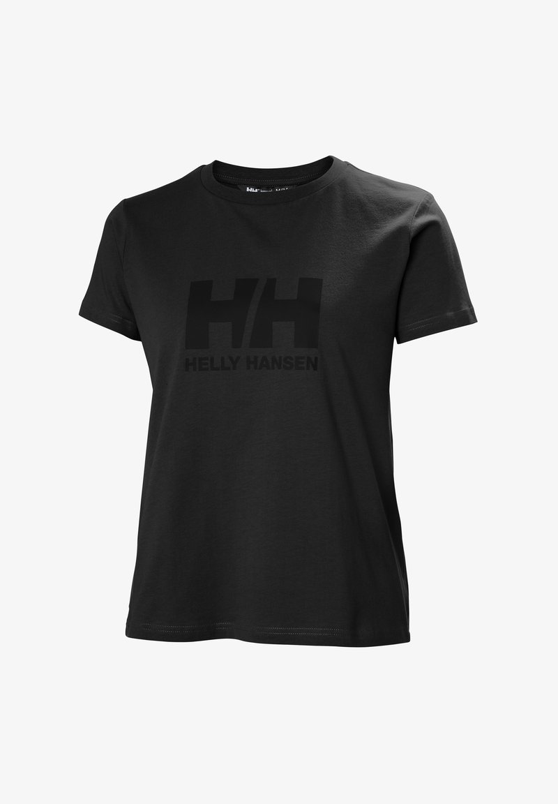 Černé bavlněné tričko s velkým matně černým logem "HH" a nápisem "HELLY HANSEN" na přední straně. Jednoduchý kulatý výstřih a krátké rukávy.