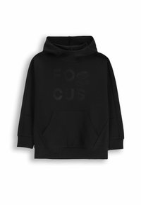 Czarna bluza z kapturem z kieszenią kangurką, z tonalnym napisem "FOCUS". Wykonana z miękkiego materiału o luźnym kroju.