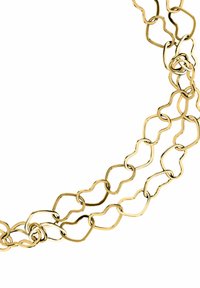 Collana in oro placcato con maglie astratte intrecciate, caratterizzata da una finitura lucida e una texture liscia.