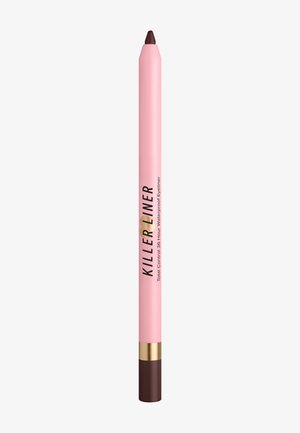 Roze eyelinerpotlood met het label "Killer Liner", een donkerbruine punt en een bijpassende dop met gouden accent.