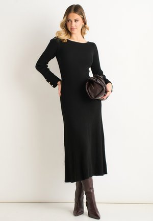 SLASH NECK FIT AND FLARE - Jumper dress - black