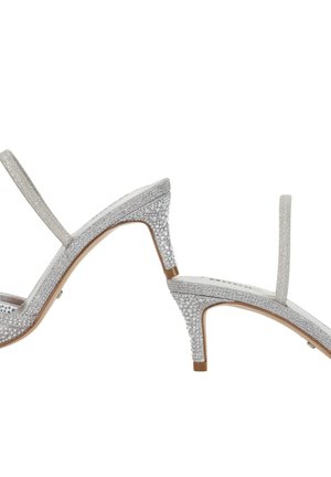 Zilverkleurige sandalen met hoge hakken en een gestrapende vorm. Voorzien van strass-steentjes en een slanke hak, met een strakke en gestructureerde oppervlakte.