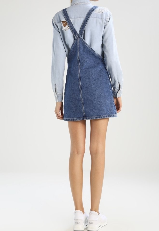topshop denim overall dress TOPSHOP MOTO PETITE Jumper Womans Size 8 Overall Mini Dress Jumper Black Denim