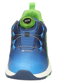 Sportlicher Schuh in Blau und Grün aus synthetischem Material. Verfügt über ein BOA-Schnürsystem, eine strukturierte Oberfläche und eine strapazierfähige Profilsohle.