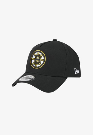 Schwarze Baseballmütze mit gesticktem Boston Bruins Logo in Gelb und Weiß, gebogenem Schirm und strukturiertem Stoff. Verstellbare Größe.