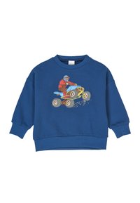 Felpa blu in cotone, con grafica di una persona su un quad giallo. Maniche e orlo a costine; design dal taglio morbido.