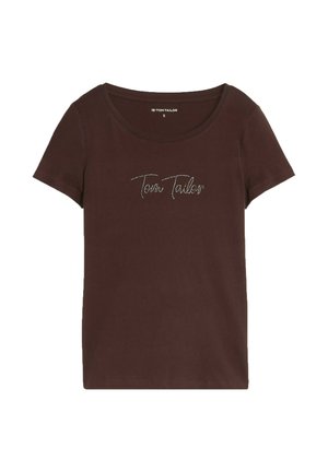 TOM TAILOR, T-SHIRT WITH LOGO PRINT - T-shirt con stampa - java dark brown