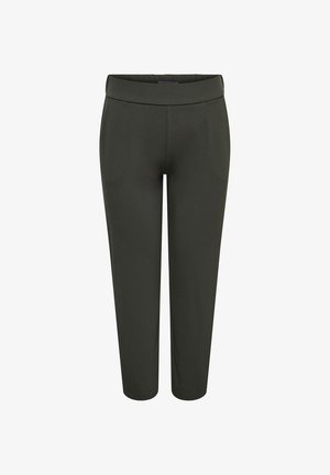 Pantalon raccourci vert foncé, fuselé, avec une large ceinture et un devant lisse, conçu pour une coupe slim.