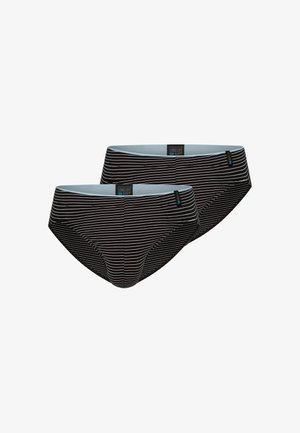Due slip da uomo neri con sottili strisce orizzontali bianche e fascia interna in vita azzurra chiaro, mostrati su sfondo bianco.