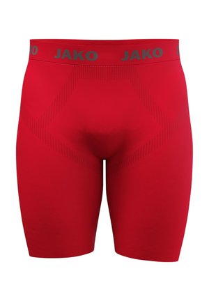 Pantaloncini da compressione rossi senza cuciture con un disegno a motivo e il logo JAKO in vita.