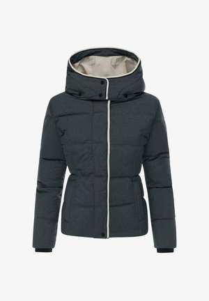 Pehmendatud tumehall jakk kapuutsiga, millel on helebeez vooder, ees tõmblukk ja nööbid. Ribidega varrukate otstes ja kontrastsed ääristamise detailid.