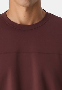 Felpa girocollo in cotone bordeaux con una texture liscia e un dettaglio orizzontale sulle cuciture del petto.