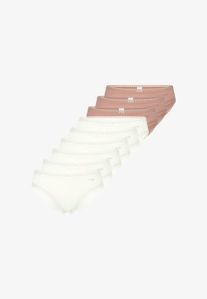 Pack mit acht Slips in Weiß und Hellrosa. Weicher Stoff, elastischer Bund und dekorative gewellte Kanten. Logos auf den Bündchen.