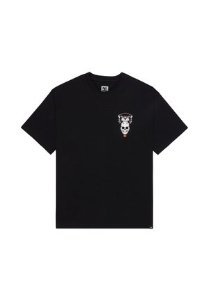 Black cotton t-shirt featuring a skull graphic with a crown on the chest, short sleeves, and a relaxed fit. DC logo at the bottom.