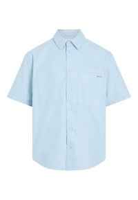 Camicia a maniche corte in cotone azzurro chiaro, con taschino sul petto e dettaglio logo discreto. Colletto classico e orlo dritto.