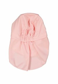 Vaaleanpunainen, pehmeä verkkohattu, jossa on kootut elastiset reunat; pyöristetyt reunat ja joustava kangas mukavuutta varten; sopii erilaisille päänkoille.