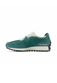 Teal athletic shoes featuring a combination of smooth and textured materials, white laces, and black rubber outsole. "New Balance" logo in white.
