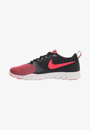 Black and red Nike athletic shoe with white sole, mesh front, laces, and the Nike swoosh logo on the side.