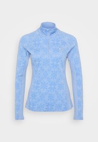 Ανοιχτό μπλε μπλουζάκι με μακριά μανίκια, με κολάρο που κλείνει με φερμουάρ, υφή υφάσματος με γεωμετρικά σχέδια και εφαρμοστή γραμμή.