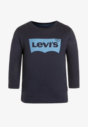 Camiseta de manga larga azul marino con logo de Levi's en azul claro en el pecho, con escote redondo y dobladillo recto.