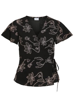 VILA, VIKIRKA V NECK WRAP - Blouse - black/birch