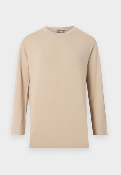 Μπεζ μακρυμάνικη μπλούζα με στρογγυλή λαιμόκοψη και ίσια τελείωμα, εμφανίζεται σε απλό λευκό φόντο.