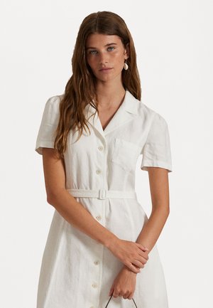 BELTED LINEN A LINE SHIRTDRESS - Blusenkleid - white