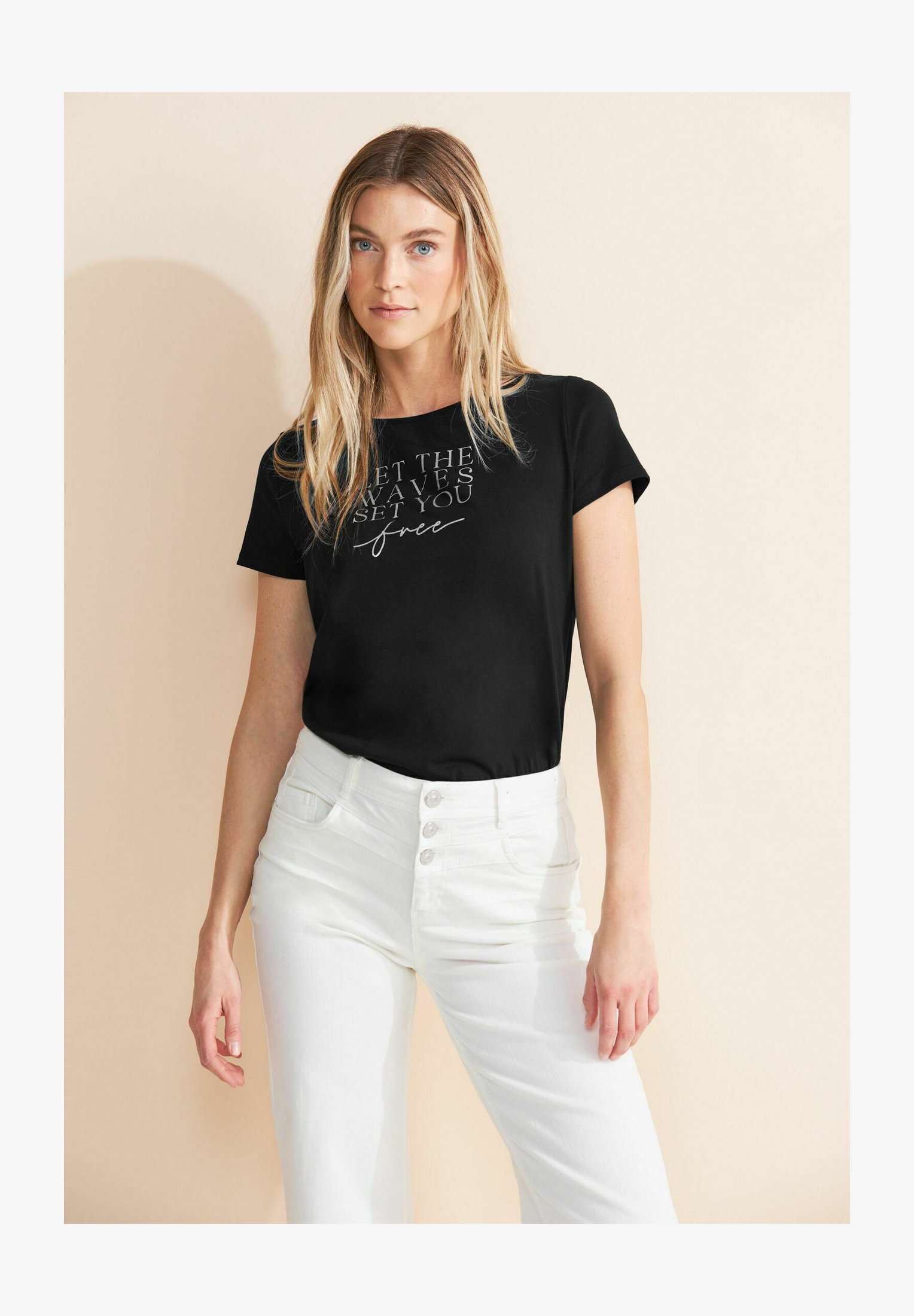 Street One T-Shirt Donna: Morbida In Misto Cotone Con Scollo Rotondo E Stampa Simboli, Casual Chic