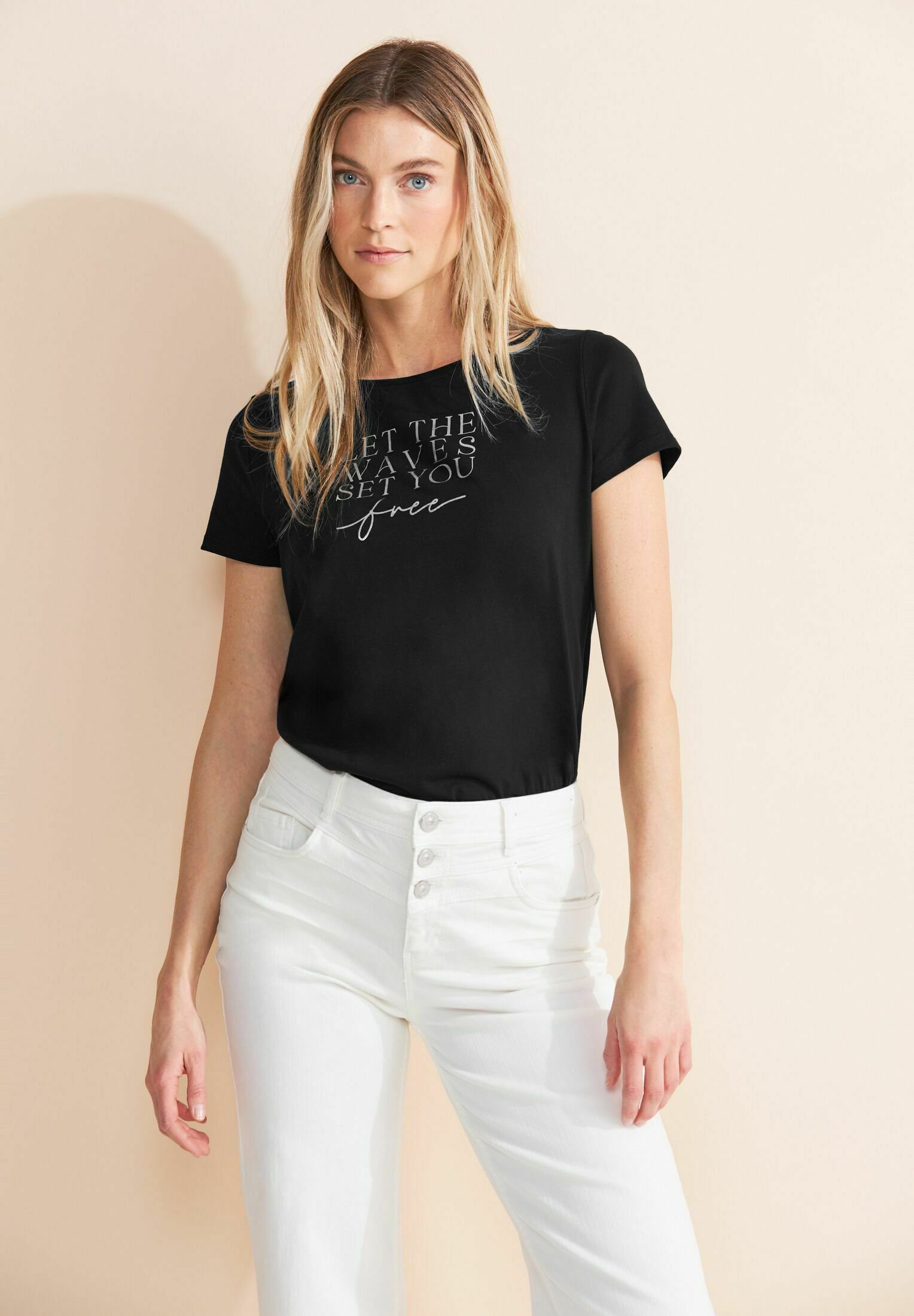 Street One T-Shirt Donna: Morbida In Misto Cotone Con Scollo Rotondo E Stampa Simboli, Casual Chic