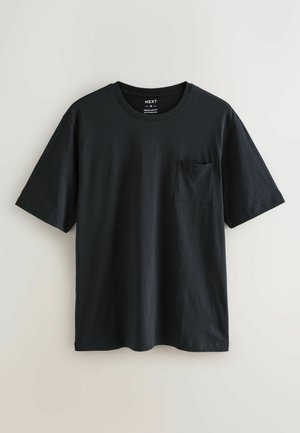 Zwart T-shirt met korte mouwen van katoen, voorzien van een ronde hals en een borstzak aan de voorkant. Eenvoudig, strak ontwerp met een ontspannen pasvorm.