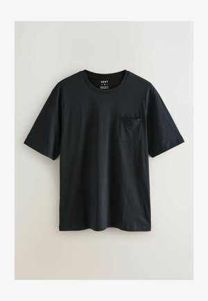 Zwart T-shirt met korte mouwen van katoen, voorzien van een ronde hals en een borstzak aan de voorkant. Eenvoudig, strak ontwerp met een ontspannen pasvorm.