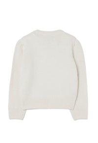 Crème brei trui met een ronde hals, lange mouwen en geribde manchetten. Kenmerkt zich door een zachte, gestructureerde stof en een aansluitende pasvorm.