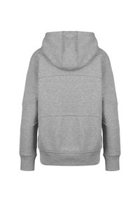 Grå huvtröja med lång ärm, en strukturerad tyg och en avslappnad passform. Inkluderar en sömdetalj över ryggen.