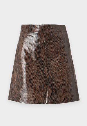 Καφέ, τεχνητή φούστα μίνι με σχέδιο από φίδι και shiny, υφή; διαθέτει ελαστική μέση και έχει σχεδιαστεί με λεία σιλουέτα.