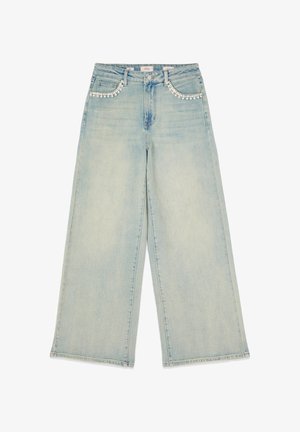 Oltre, JEANS PALAZZO CON APPLICAZIONI - Pernera ancha - azzurro