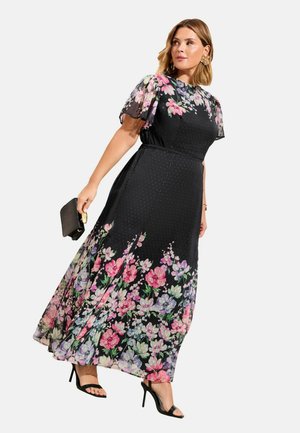 PLUS SIZE FIT - SPOT SHORT SLEEVE - Maxi ruha - black floral