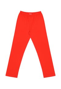 Rote Polyesterhosen mit elastischem Bund, geradem Bein und glatter Textur, geeignet für Freizeitbekleidung und einem bequemen Sitz.