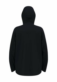 Schwarze Jacke mit Kapuze, featuring lange Ärmel und eine schlanke Silhouette, aus leichtem Material, geeignet für das Layering.