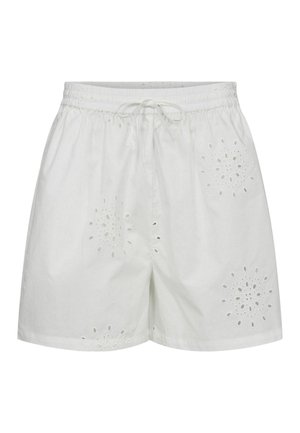 Biele bavlnené šortky s elastickým pásom a šnúrkou, so vyšívanými kvetinovými vzormi s dierkami rovnomerne rozmiestnenými vpredu a po stranách.