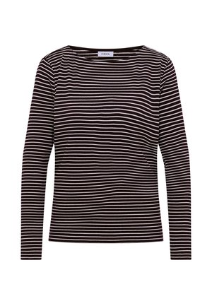 Czarny i biały, poziomo w paski, długi rękaw, koszula z okrągłym dekoltem, żebrowana tkanina i dopasowany krój.